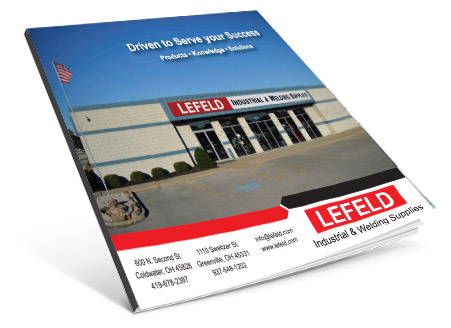 Cover of Lefeld Welding brochure with building image